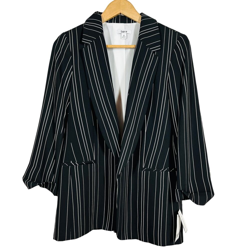 NEW! Bar III Offset Pinstripe Blazer Suit Jacket Black White Career Suit - M